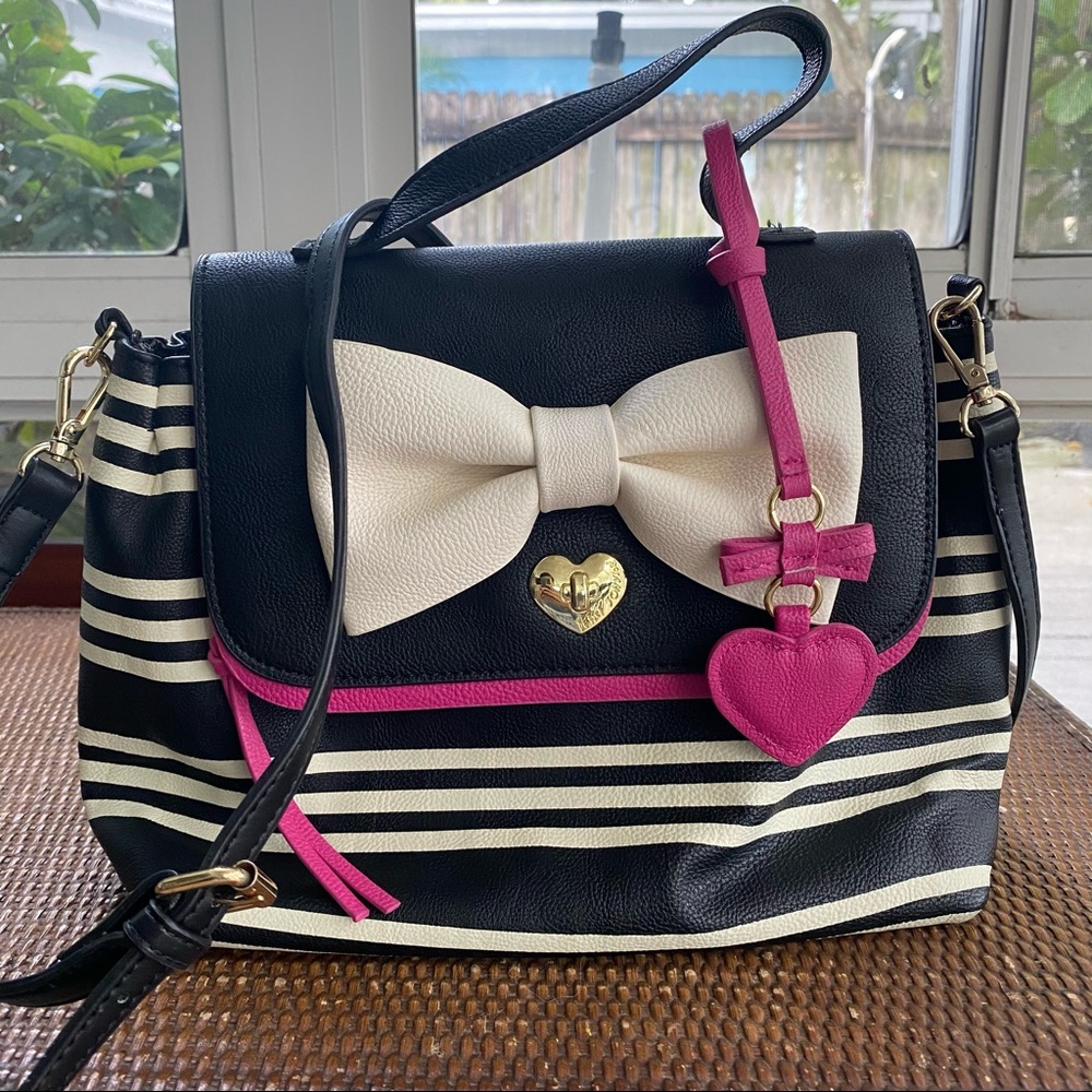 Betsey Johnson Bow Striped Satchel Bag